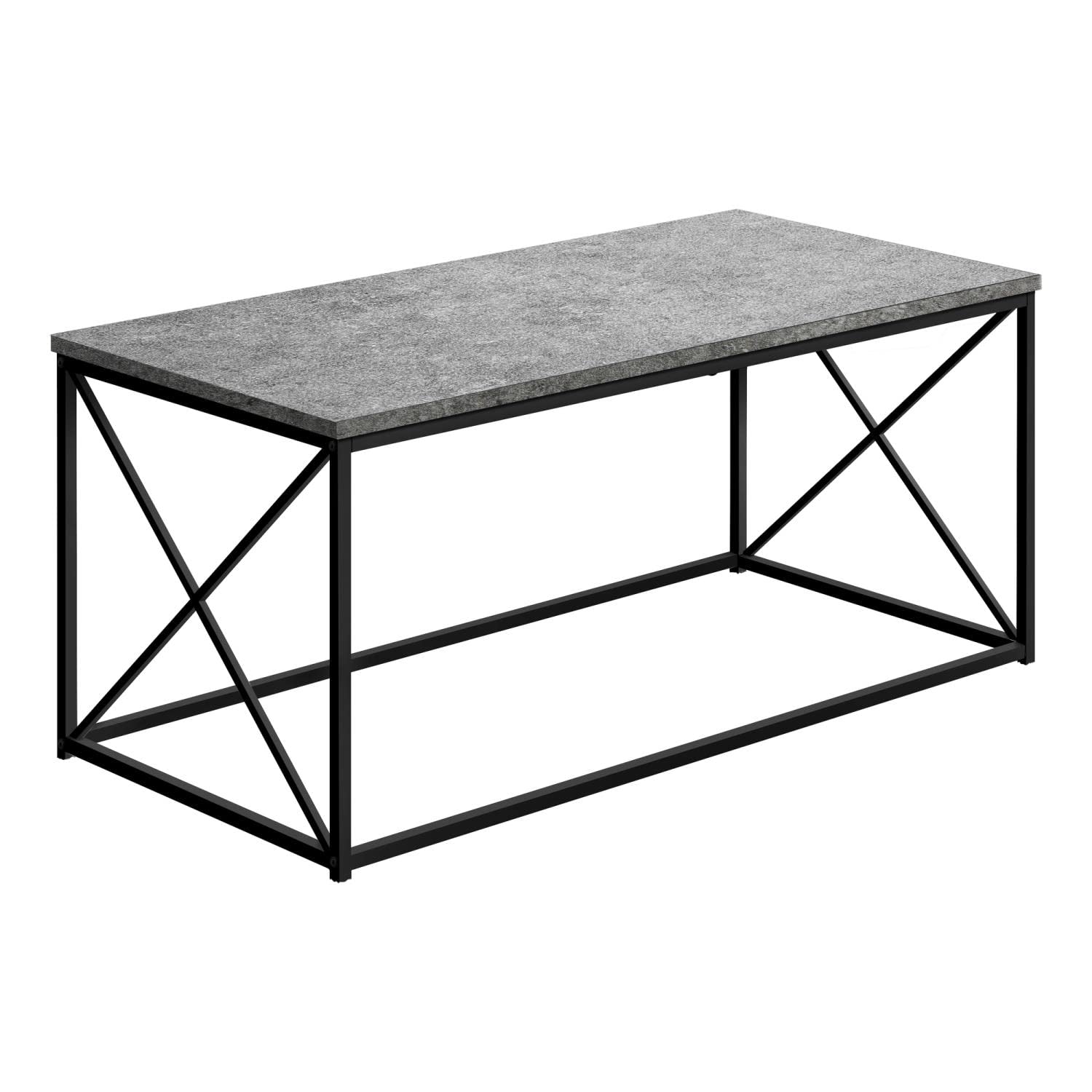 Monarch Specialties 3785 Coffee Table, Accent, Cocktail, Rectangular, Living Room, 40" L, Metal, Laminate, Contemporary, Modern Table-40 L/Grey Stone-Look/Black, 40.5" L x 20" W x 18" H